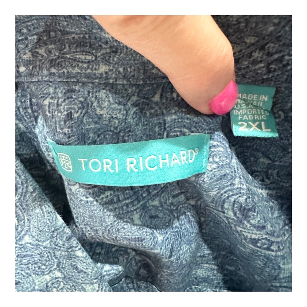 Tori Richard Mens 2XL Blue Paisley Cotton Lawn Hawaiian Shirt Made in HI - Picture 6 of 8